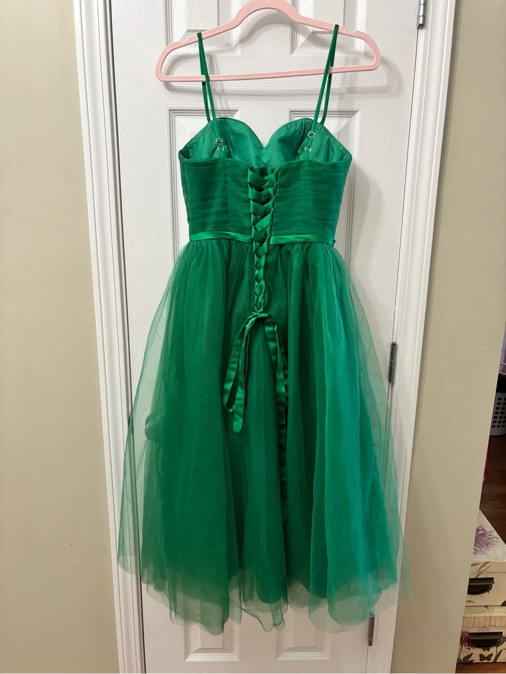 NWT Green Midi Tulle Spaghetti Strap Corset Back Formal Dress Women’s Size 8 - Picture 6 of 9